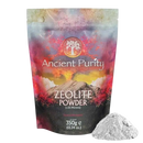 Ein lebhaftes, mehrfarbiges pouch mit ancient purity zeolith pulver fein unter 25 mikron, 350 g, mit berg- und baumdesign