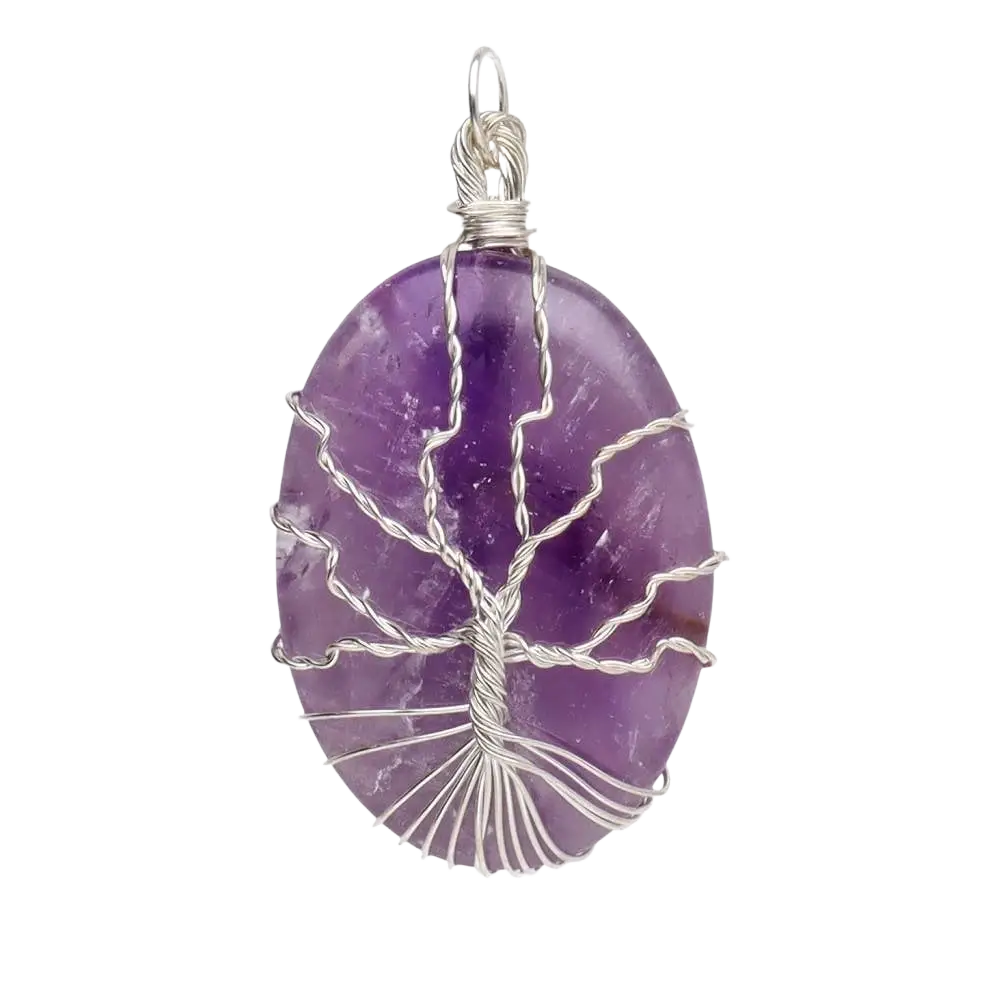 Versilberter Anhänger aus gerolltem Amethyst mit Baumleben-Motiv, eleganter Schmuck aus Vives de la Cortada S.L.