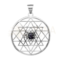 Anhänger c55 silberbeschichtete eleganz mit silberner sri yantra und dunklem lila edelstein im mana shop
