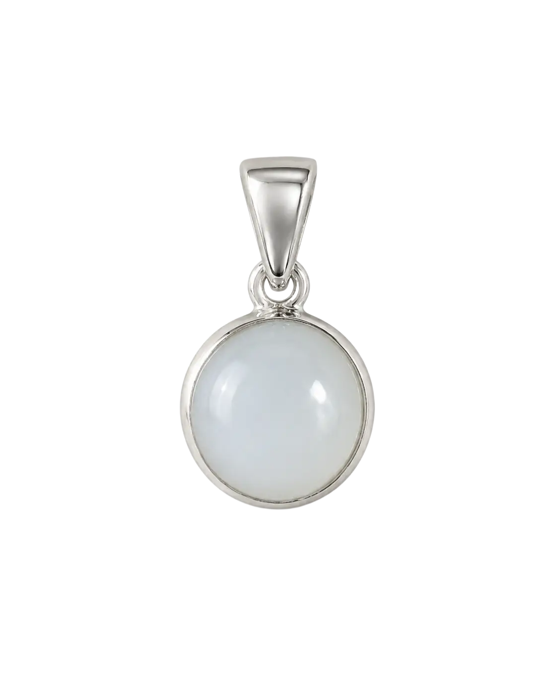 Mondstein Anhänger aus Silber an Kette, symbolisiert Intuition und Spiritualität, mit kunstvoller Gestaltung und eleganter Verarbeitung.