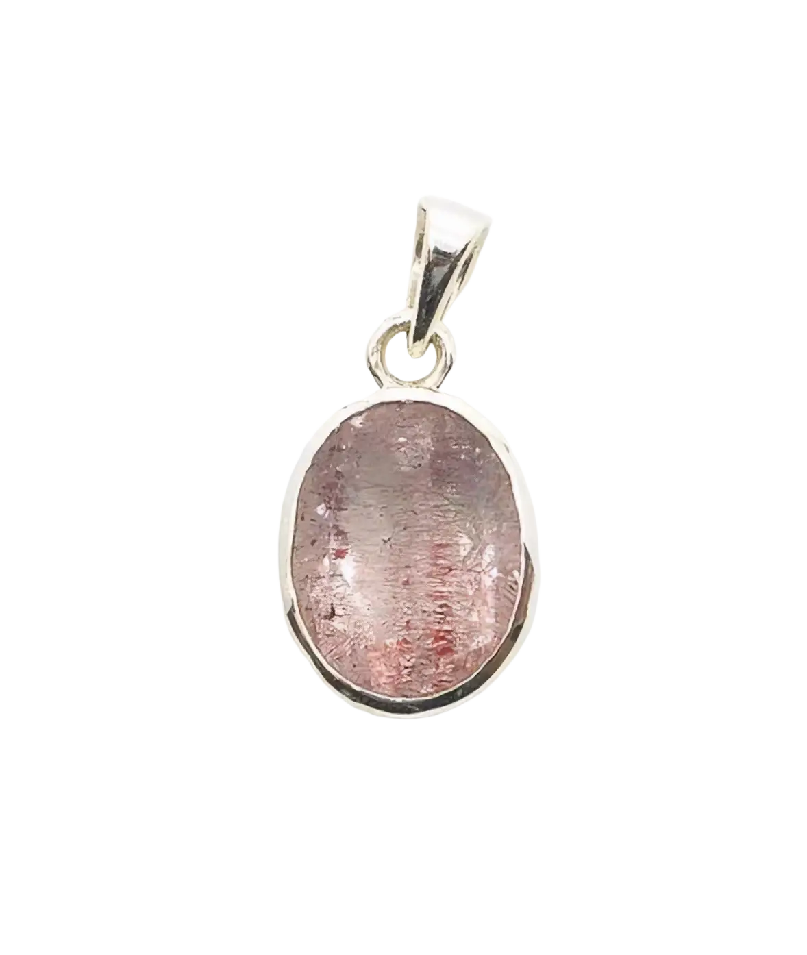 Zierlicher ovaler Silberanhänger Super Seven aus Schmuck von GangaPrem, detailreiche und elegante Design.