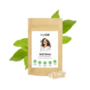Anti-Stress Kapseln von myvial mit Tulsi, GABA und Ashwagandha, einzelne Nahrungsergänzung in dunkler Flasche