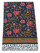 Antique lunghi sarong aus navyblauem tuch baumwolle 180cm mit floralen mustern in rosa und gold