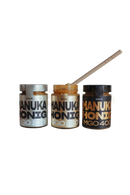 Drei anuk manuka honey mgo400+ honiggläser in silber gold und schwarz mit passenden deckeln und mgo bewertungen bei the mana shop
