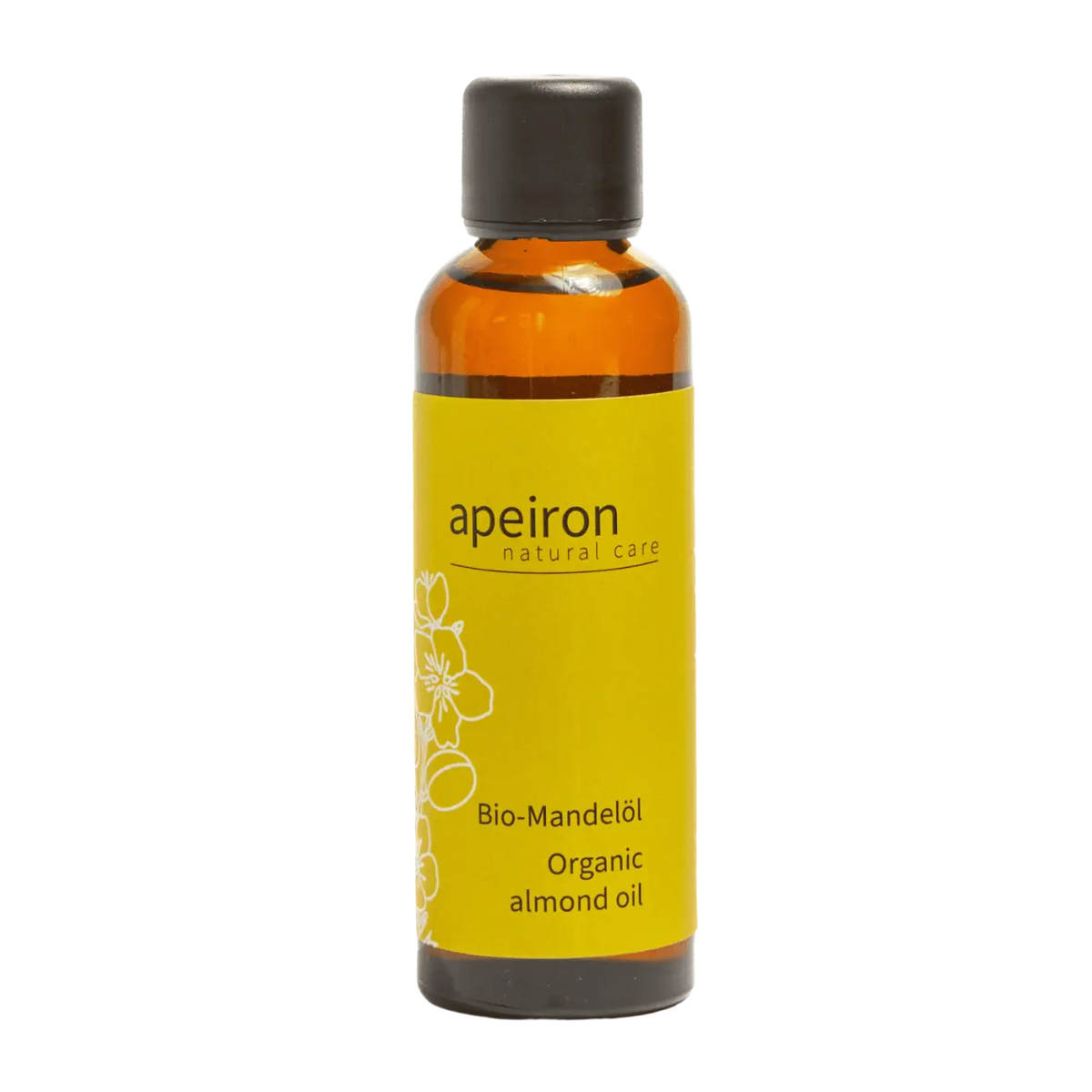 Apeiron Bio Mandelöl in 75 ml Flasche, Spa Vivent Körperpflege, bernsteinfarbenes Fläschchen mit Mandelöl für Hautpflege