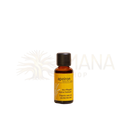 Ein kleines bernsteinfarbenes glasfläschchen mit schwarzem deckel und gelbem etikett von apeiron organic jojoba bio-pflegeöl jojoba-teebaum 30ml