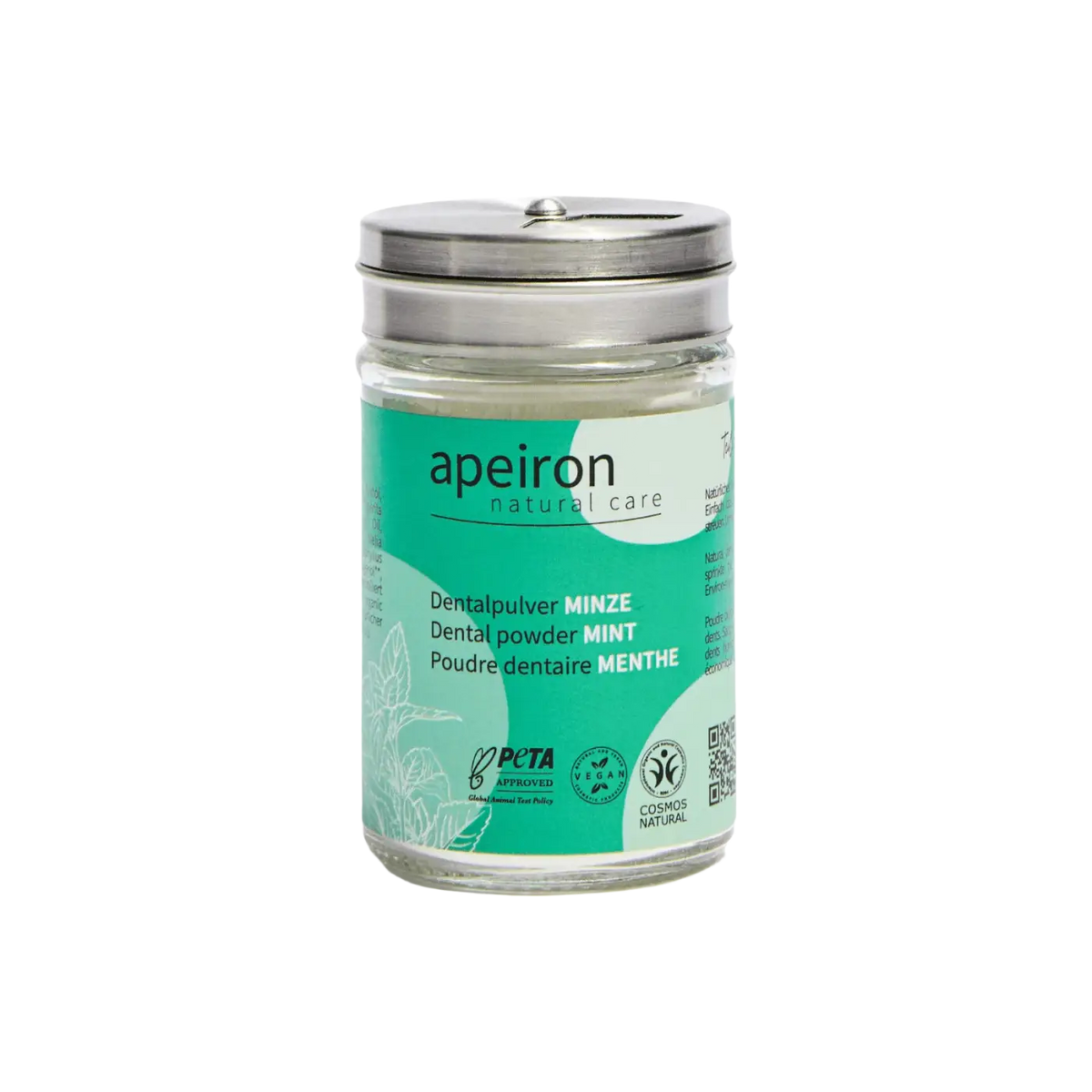 Apeiron Dentalpulver Minze, 40g, mit Kräuterextrakten für sanfte Zahnpflege und frischen Atem, von Spa Vivent.