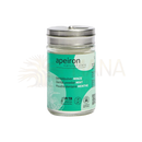 Ein klarer glasbehälter mit silbernem metallverschluss apeiron dental powder mint 40g für sanfte kräuterzahnpflege