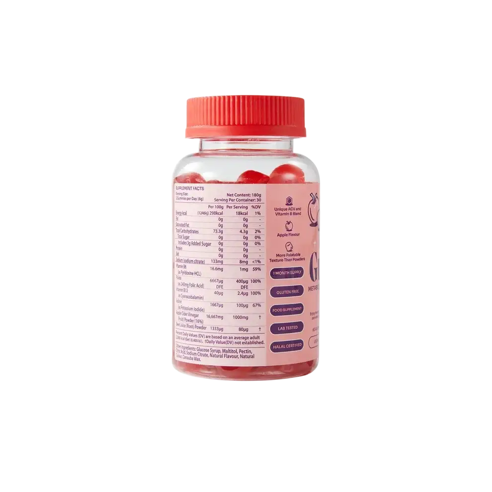 Myga Apfelessig Gummies für Stoffwechsel, Immunsystem und Energie im Alltag, Nahaufnahme der köstlichen Nahrungsergänzung.