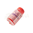 Eine pink getönte plastikflasche mit roten mugg apfelessig gummies zur steigerung von stoffwechsel und energie