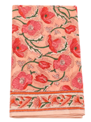 Apricot blumen lunghi sarong baumwolle in soft peach mit rotem mohnblumenmuster und orangefarbenem rand