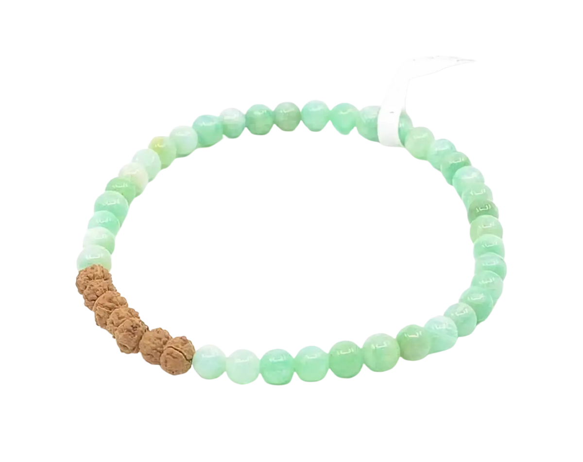 Zartes Mintgrünes Armband aus Amazonit und Rudraksha-Perlen, GangaPrem Schmuck, handgefertigt und elegant.