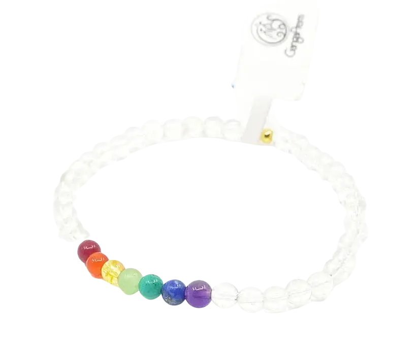 Elegantes Armband aus Bergkristall und 7 Chakras, GangaPrem Schmuck, mit bunten Kristallelementen für energetisches Design