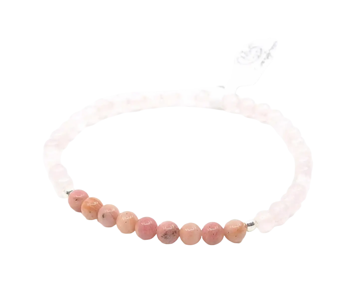 Zartes Armband aus Rosenquarz und Rhodonit, dehnbar mit Farbverlauf, GangaPrem Schmuck