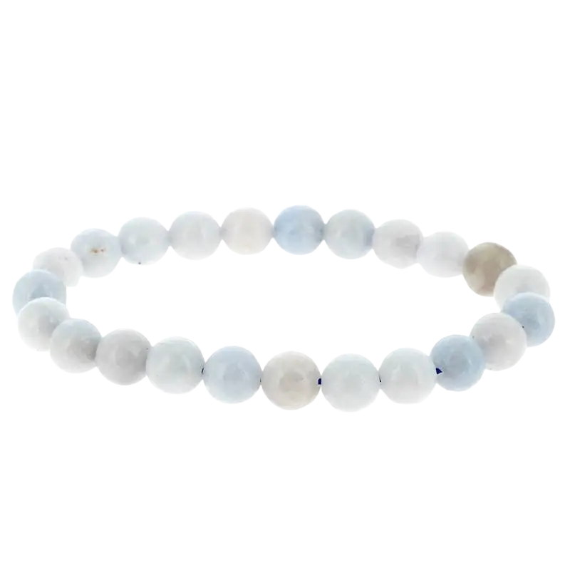 Schmuck: Artisans de Madagascar Celestine Perlenarmband aus 8 mm Celestite Steinen, handgefertigt, elegantes Armband für Damen.