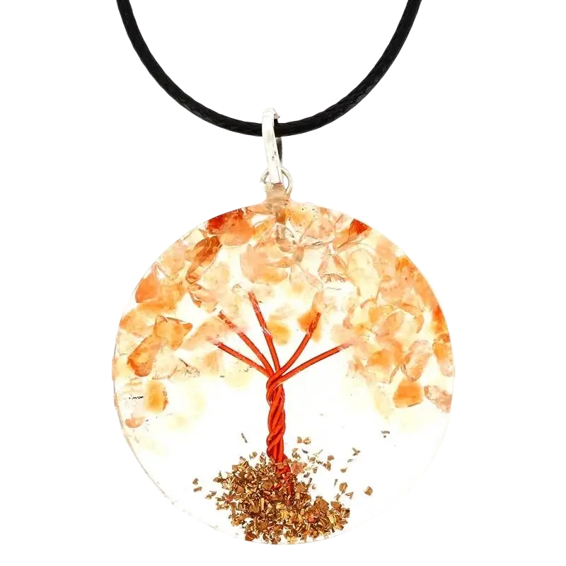 Citrin-Anhänger „Baum des Lebens“ aus Orgonit von Artisans de Madagascar, 3,5 cm, handgefertigter Schmuck mit Baum-Motiv