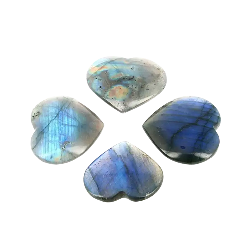 Labradorith-Herz aus Schmuck von Artisans de Madagascar, 3,5 bis 4 cm groß, detaillierte Handarbeit, natürliche Kristallstruktur