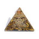 Metatron Orgonit-Pyramide aus Tigerauge von Artisans de Madagascar, 7,5 cm, kunstvoller Schmuck mit goldenen Flecken und klarer Form