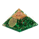 Artisans de madagascar orgonit malachit pyramide 7,5 cm mit grünen kristallen goldblatt und blume des lebens design aus naturstein