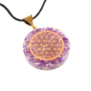 Artisans de Madagascar Blume des Lebens Amethyst Anhänger, 4 cm, aus Schmuck mit lila Amethyst und Orgone-Design.