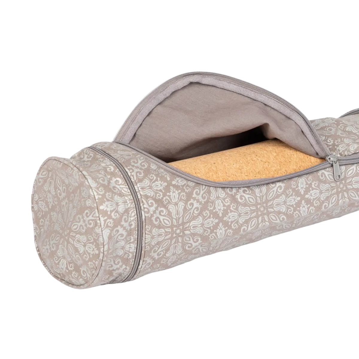 Bodynova Asana Bag Cotton Maharaja 70cm in Taupe und Silber, Yogazubehör, stabile Tragetasche für Yogamatten