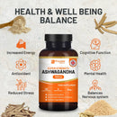 Eine dunkelbraune glasflasche mit schwarzem deckel und orangen weißem label prowise super strength ashwagandha 1500mg vegane tabletten für calm and vitality im mana shop
