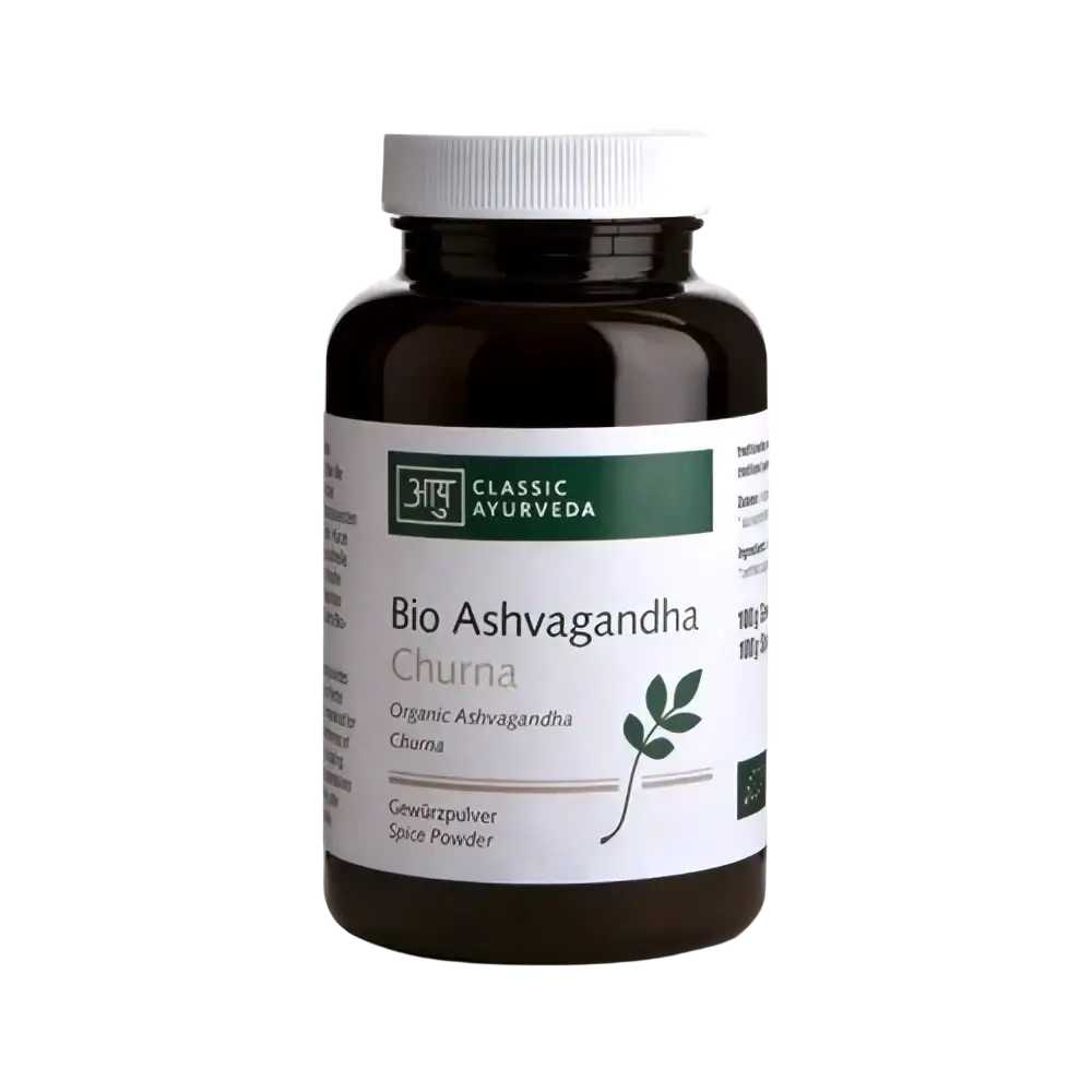 Bio Ashwagandha Churna von Classic Ayurveda, hochwertiges Ayurveda-Pulver mit Withanoliden für Erholung, Energie und Libido.
