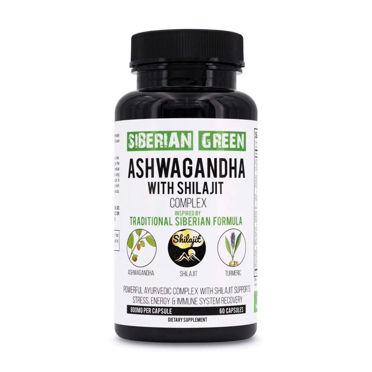 Ashwagandha mit Altai Shilajit und Kurkuma in 60 Kapseln, SiberianGreen Nahrungsergänzung, ayurvedischer Komplex