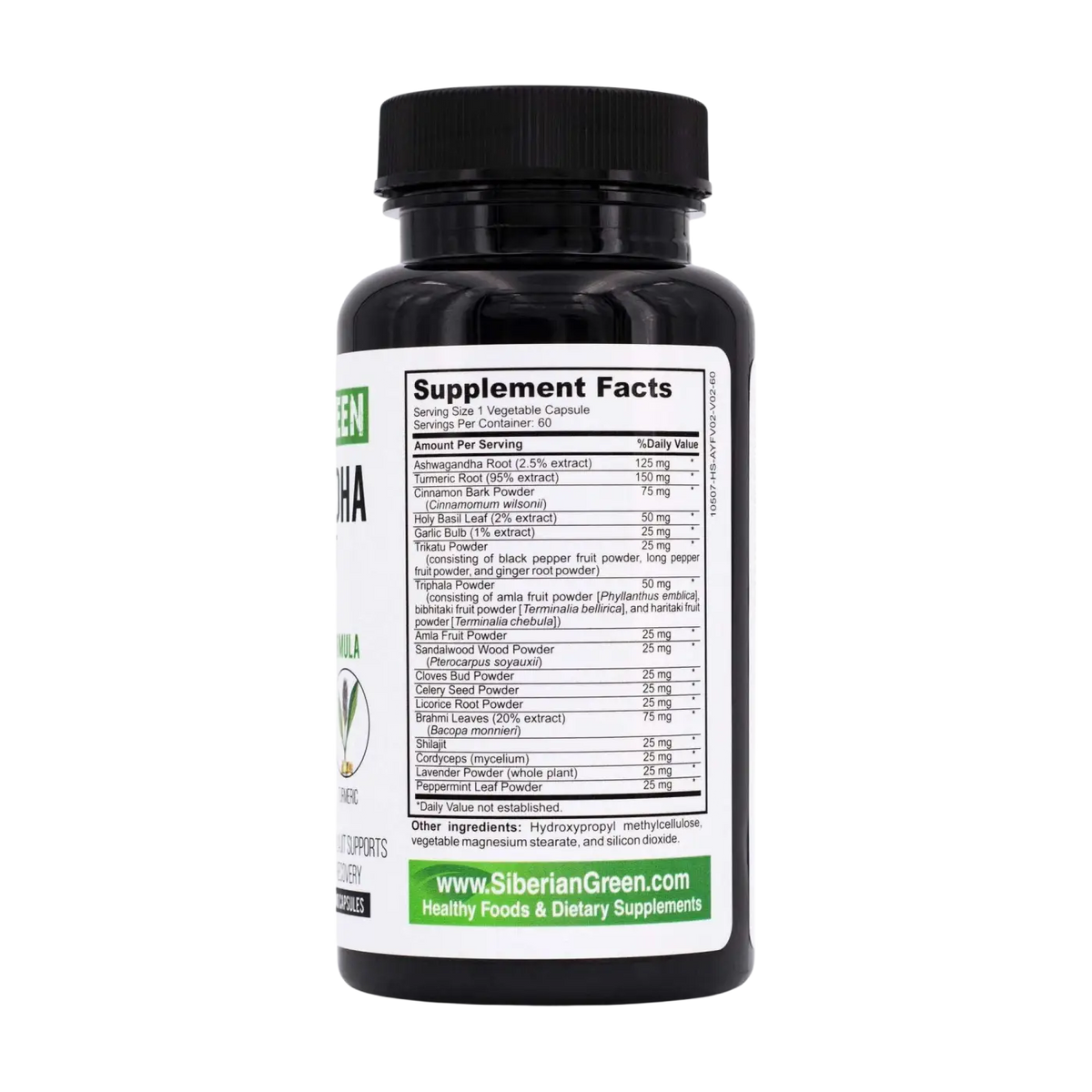 SiberianGreen Ashwagandha mit Altai Shilajit und Kurkuma in 60 Kapseln, ayurvedischer Nahrungsergänzungsmittel.