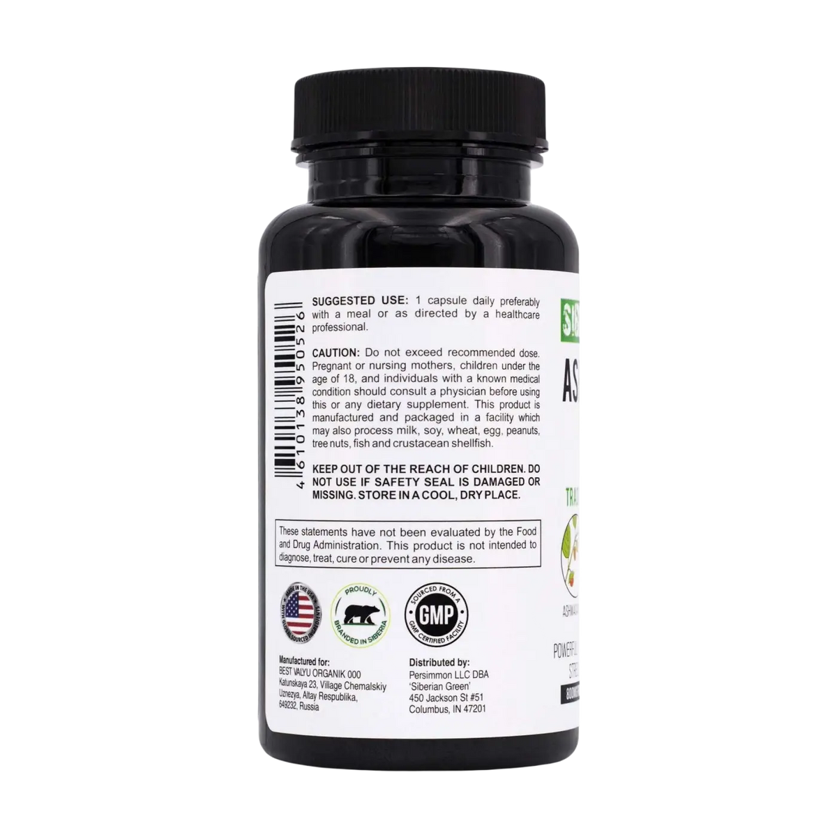 SiberianGreen Ashwagandha mit Altai Shilajit und Kurkuma in 60 Kapseln, ayurvedisches Nahrungsergänzungsmittel.