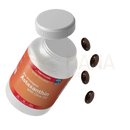 Weiße kunststoffflasche mit orangefarbenem etikett und silberkappe, harmonify astaxanthin 12mg mit olivenöl, potente antioxidative unterstützung