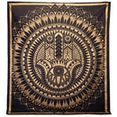 Schwarzes und goldenes Ritualtuch aus Baumwolle mit Hamsa-Motiv, Wandbehang oder Wandteppich, 230x200 cm, von AW Artisan