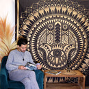Schwarzgoldenes Ritualtuch aus Baumwolle mit Hamsa-Motiv, 230x200 cm, Wandbehang und Wandteppich von AW Artisan