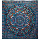Ritualtuch aus Baumwolle mit türkisem Mandala-Wandbehang, 230x200 cm, handgefertigt, dekorativer Wandteppich im klassischen Design.