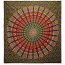 Ritualtuch und Wandbehang Mandala Pfau in Grün aus Baumwolle, 230x200 cm, von AW Artisan, mit detailliertem Mandala-Design