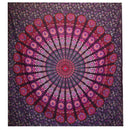 Doppelbettdecke und Wandbehang mit Mandala-Peacock-Motiv aus Baumwolle, violett, Ritualtuch, 230x200 cm, von AW Artisan