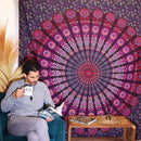Violettes Ritualtuch aus Baumwolle mit Mandala-Peacock-Design, Wandbehang und Wandteppich, 230x200 cm, von AW Artisan