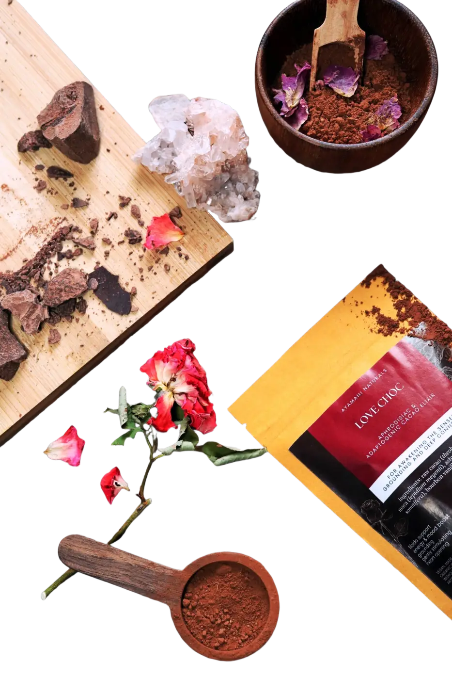 Ayamani Love Choc heiße Schokolade mit rohem Kakao, aphrodisierende Ayamani Naturals, cremige dunkle Kakao-Getränk in Tasse