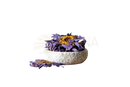 Rustikale weiße keramikschale mit getrockneten lila und gelben blaue lotus blüten nymphaea caerulea von ayamani naturals