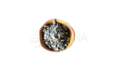 A small rustic wooden bowl filled with dried green and yellow herbs for claritea pineal gland decalcifying tea