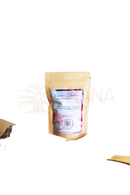 Beige pouch of ayamani naturals krone chakra kräuter with ginseng 25g featuring a white label with purple accents