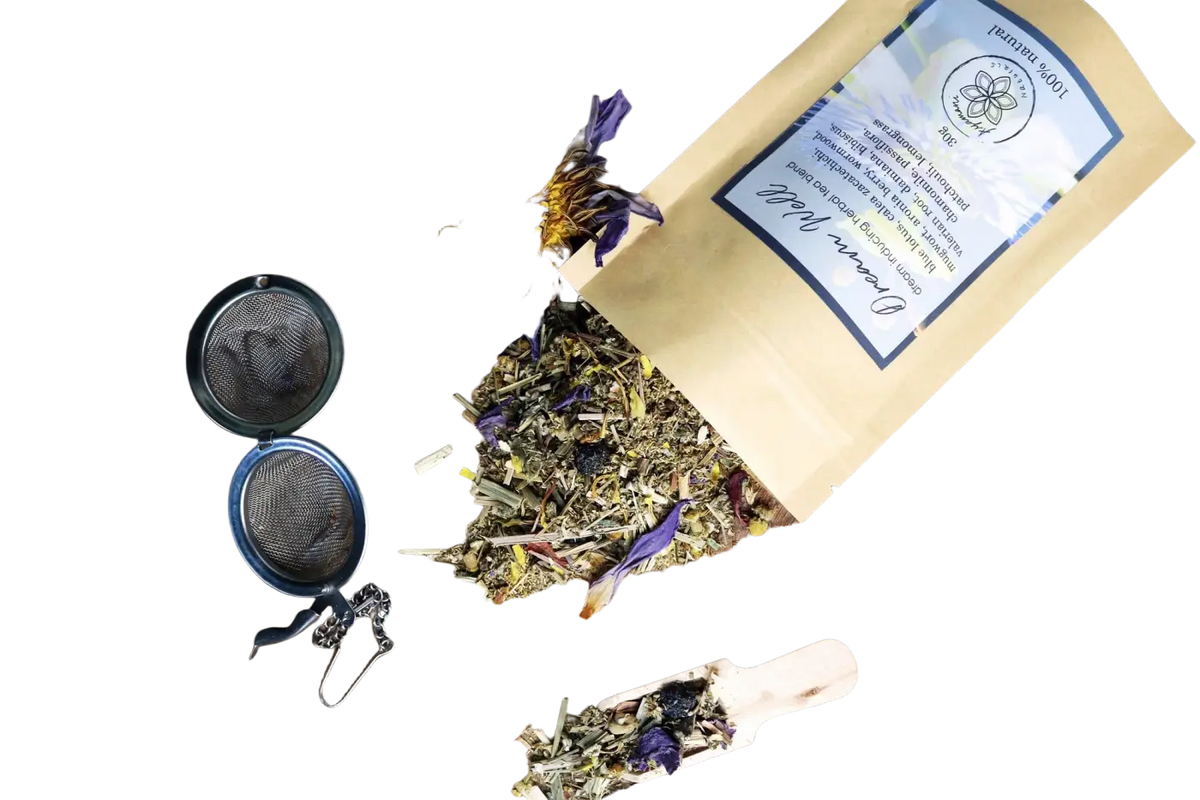 Ayamani Naturals Dream Well Kräutertee in 30g, mit Kräutern für luzides Träumen und Astralprojektion, in einem Glasbehälter