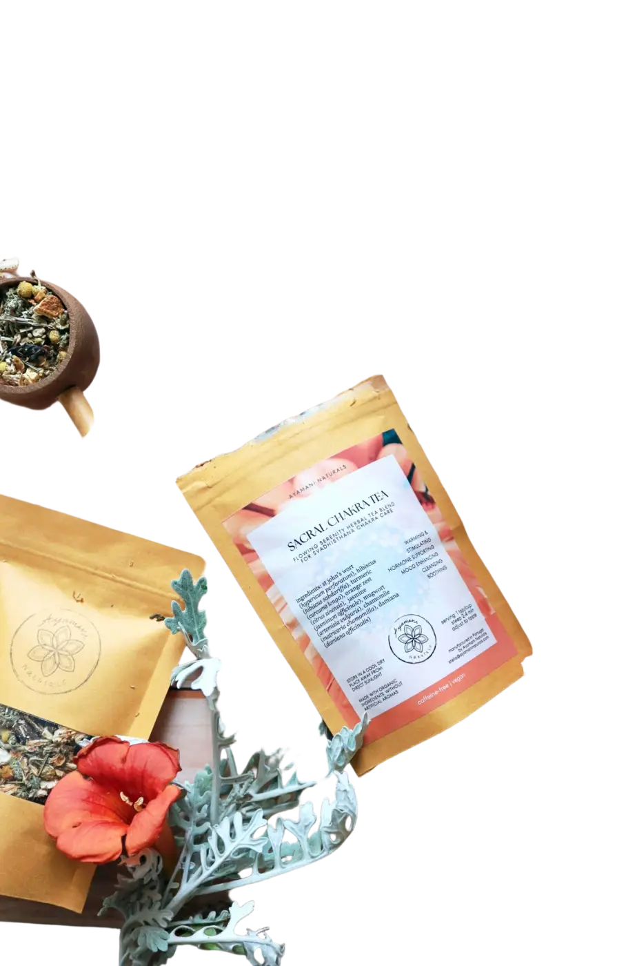 Ayamani Naturals Sakralchakra Kräutertee mit weiblicher Kräutermischung in Teebeutel, natürliche Heilkräuter für das Sakralchakra