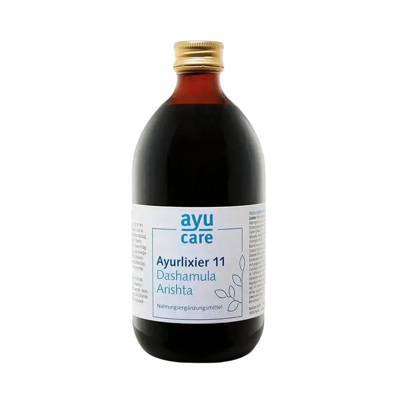 Veda Ayurlixier Dashamula Arishta in dunkler Bernsteinfarbe, Gärgetränk, 500 ml Flasche, natürlich und traditionell hergestellt