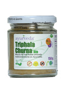 Bio Triphala Churna von Ayurveda Auténtico, ayurvedische Kräutermischung mit Amla, Haritaki und Bibhitaki in Pulverform.
