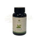 Dunkle glasflasche mit schwarzem verschluss und beigem etikett mit grünen blättern von ayurveda-spezialist diayur für gesunden blutzucker im mana shop