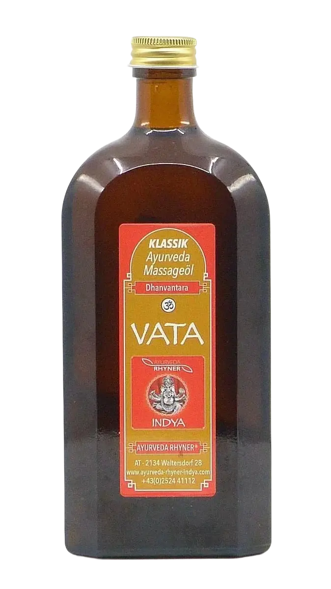 Rhyner Ayurveda Massageöl Vata Dhanvantara Thaila in 250ml Flasche, traditionelles ayurvedisches Massageöl für Vata-Dosha.