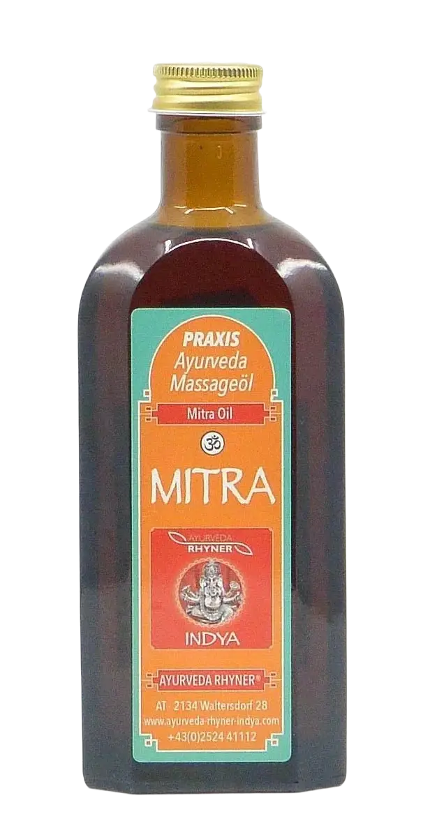 Rhyner Ayurveda Rhyner Mitra Massageöl Tridosha, dunkle 500ml Flasche, natürliche Körperpflege für Ayurveda Anwendungen