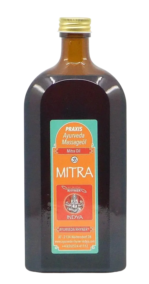 Ayurveda Rhyner Mitra Massageöl Tridosha, dunkle Flasche, 500ml, natürliche Körperpflege, ayurvedisches Massageöl von Rhyner