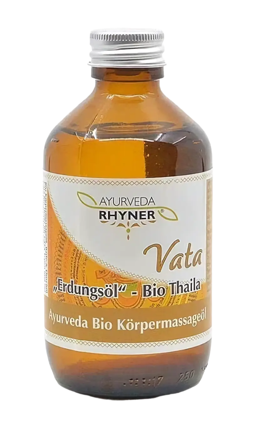 Ayurveda Rhyner Vata Thaila Bio in Bernstein-Glasflasche, natürliches Massageöl für Vata-Dosha nach ayurvedischer Tradition